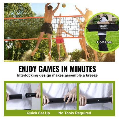 Utomhus bärbart volleybollnätsystem, justerbar höjd aluminiumstolpar, professionellt volleybollset med PVC-volleyboll, pump, bärväska, kraftigt volleybollnät för bakgård, strand, gräsmatta