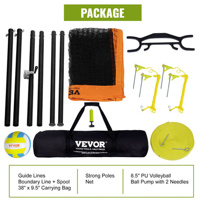 Utomhus bärbart volleybollnätsystem, justerbar höjd aluminiumstolpar, professionellt volleybollset med PVC-volleyboll, pump, bärväska, kraftigt volleybollnät för bakgård, strand, gräsmatta