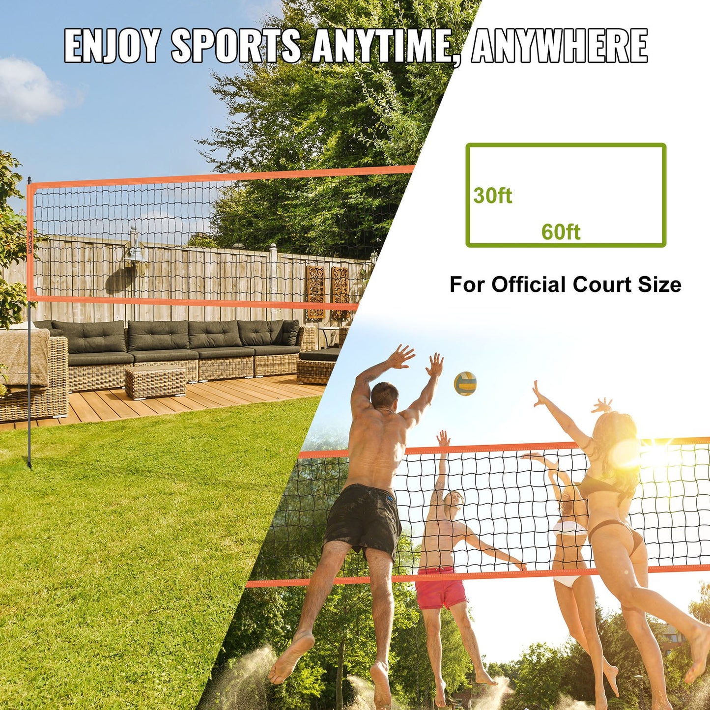 Utomhus bärbart volleybollnätsystem, justerbar höjd aluminiumstolpar, professionellt volleybollset med PVC-volleyboll, pump, bärväska, kraftigt volleybollnät för bakgård, strand, gräsmatta