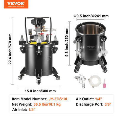 Spray Paint Pressure Pot Tank 10 L/2,5 gal Helautomatisk omrörning 70 psi