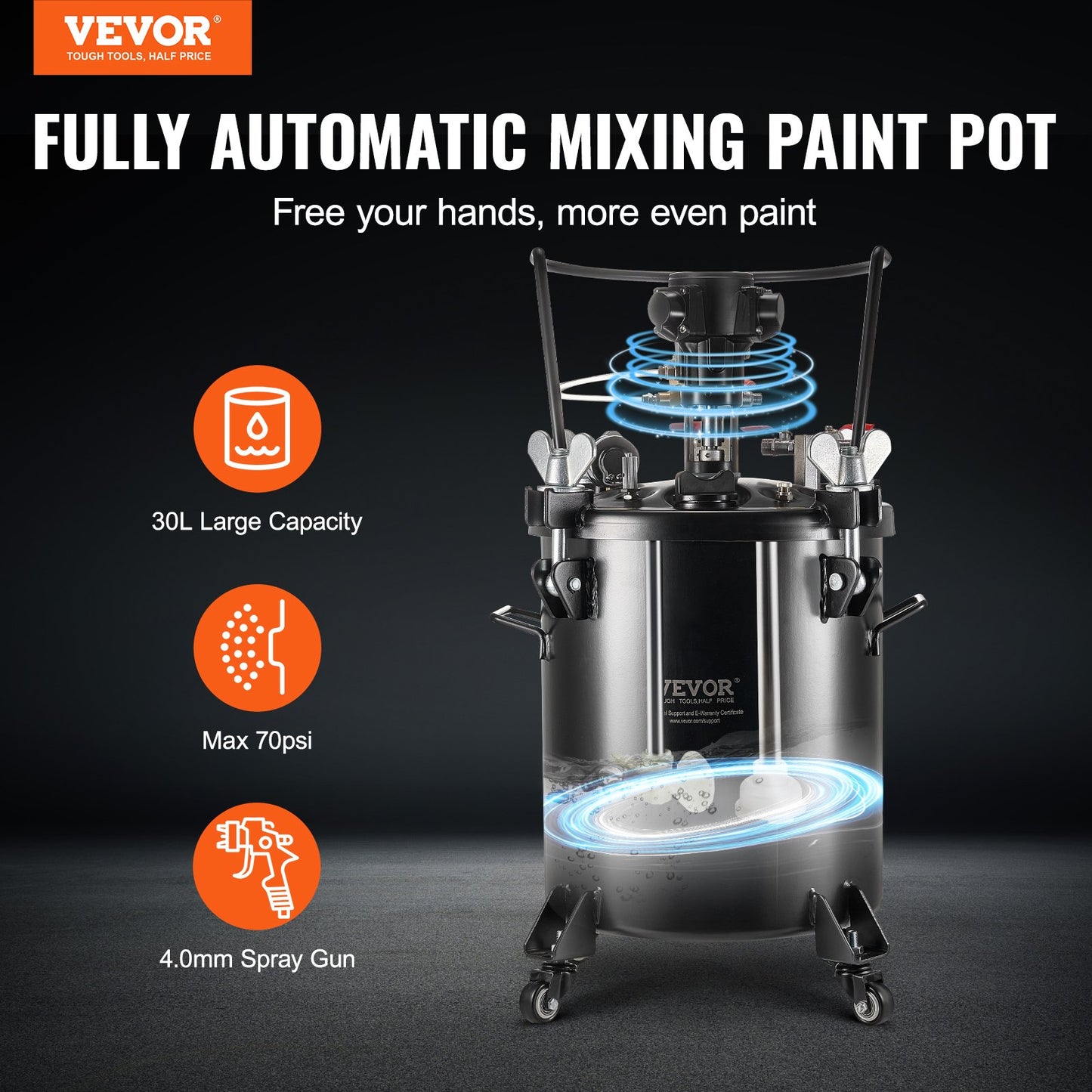 Spray Paint Pressure Pot Tank 30 L/7,5 gal Helautomatisk omrörning 70 psi