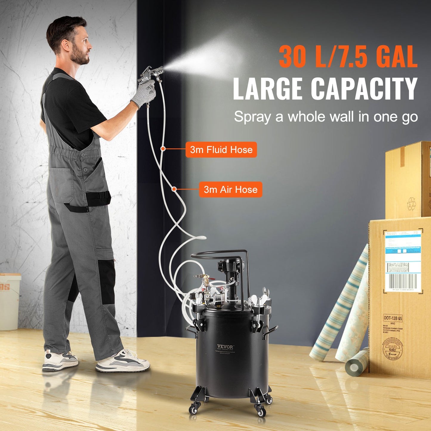 Spray Paint Pressure Pot Tank 30 L/7,5 gal Helautomatisk omrörning 70 psi