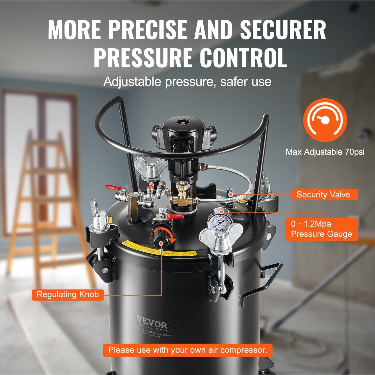 Spray Paint Pressure Pot Tank 30 L/7,5 gal Helautomatisk omrörning 70 psi