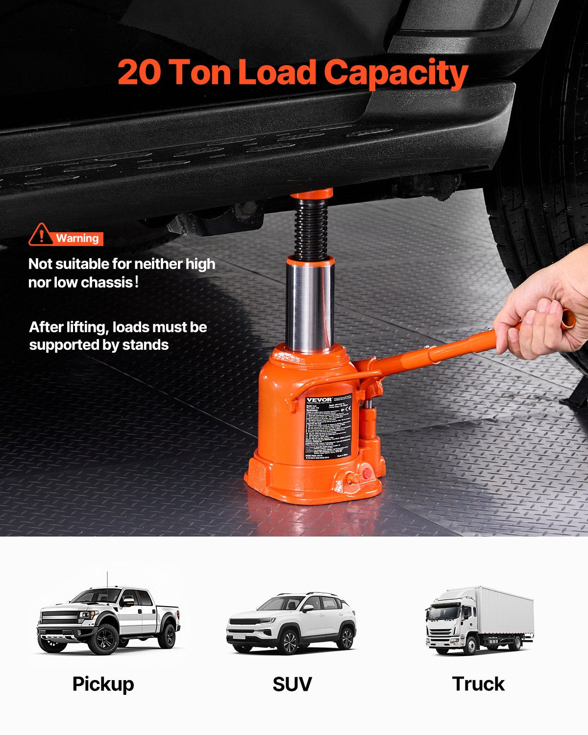 Hydraulic Bottle Jack 20 Ton Manual High Lift Car Workshop