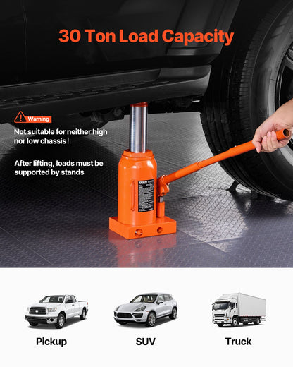 Hydraulic Bottle Jack 30 Ton Manual High Lift Car Workshop