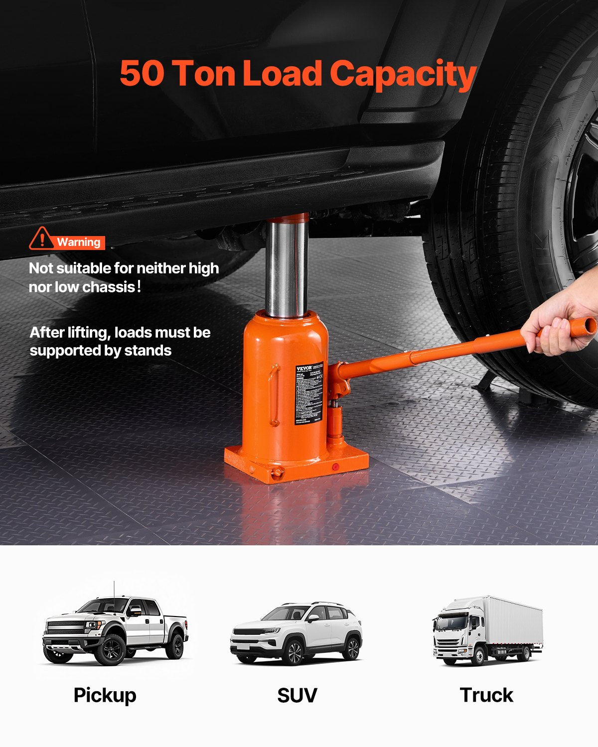 Hydraulic Bottle Jack 50 Ton Manual High Lift Car Workshop