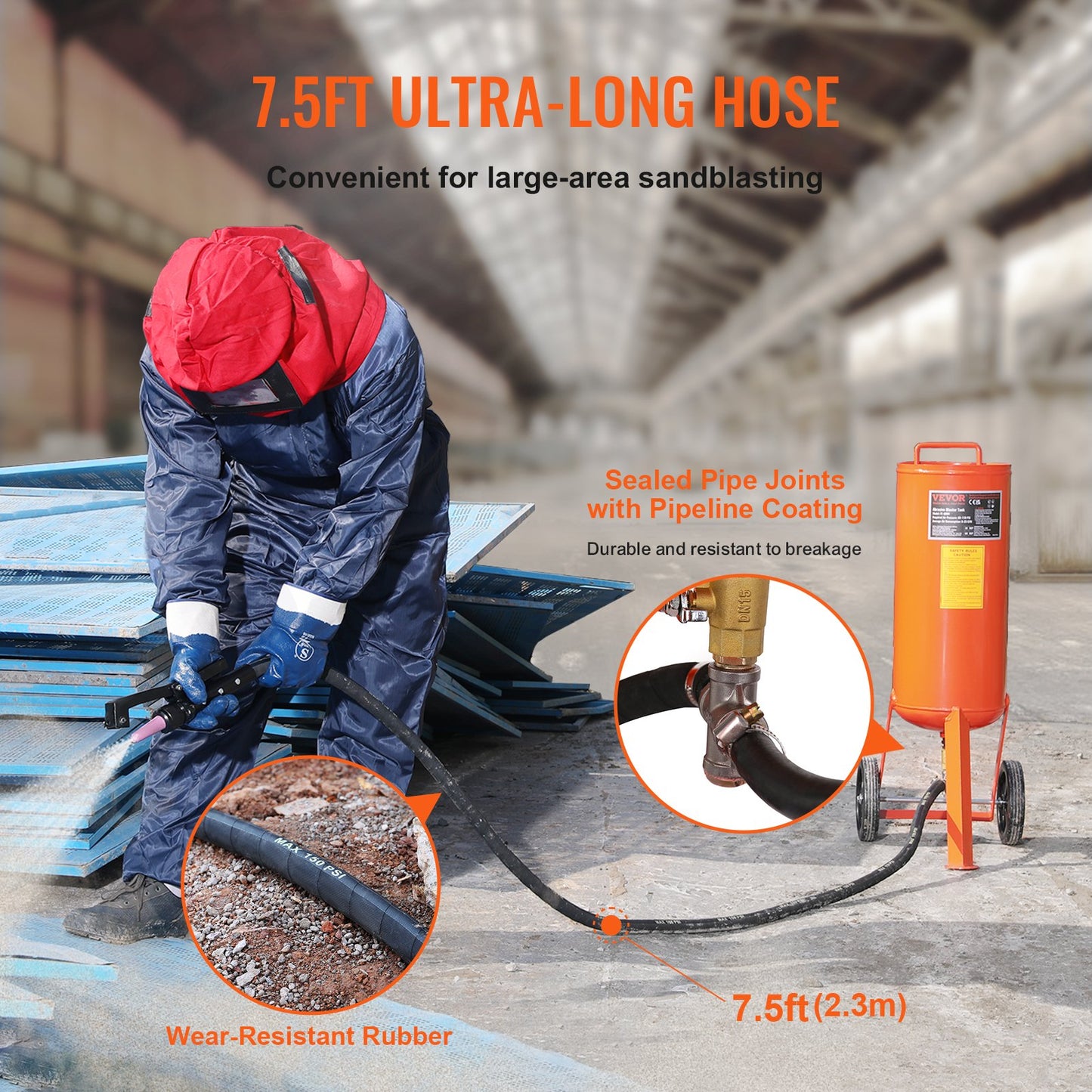 10 Gallonen Hochleistungs-Sandstrahler 60–110 PSI mit 2 Düsen und 7,5 Fuß Schlauch