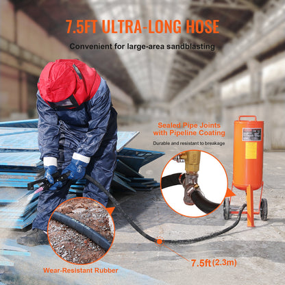 10 Gallonen Hochleistungs-Sandstrahler 60–110 PSI mit 2 Düsen und 7,5 Fuß Schlauch