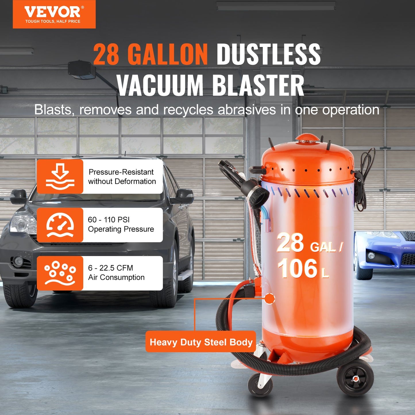 28 Gal Vacuum Sand Blaster Dammfri Sandblaster med 1200W vakuumsystem
