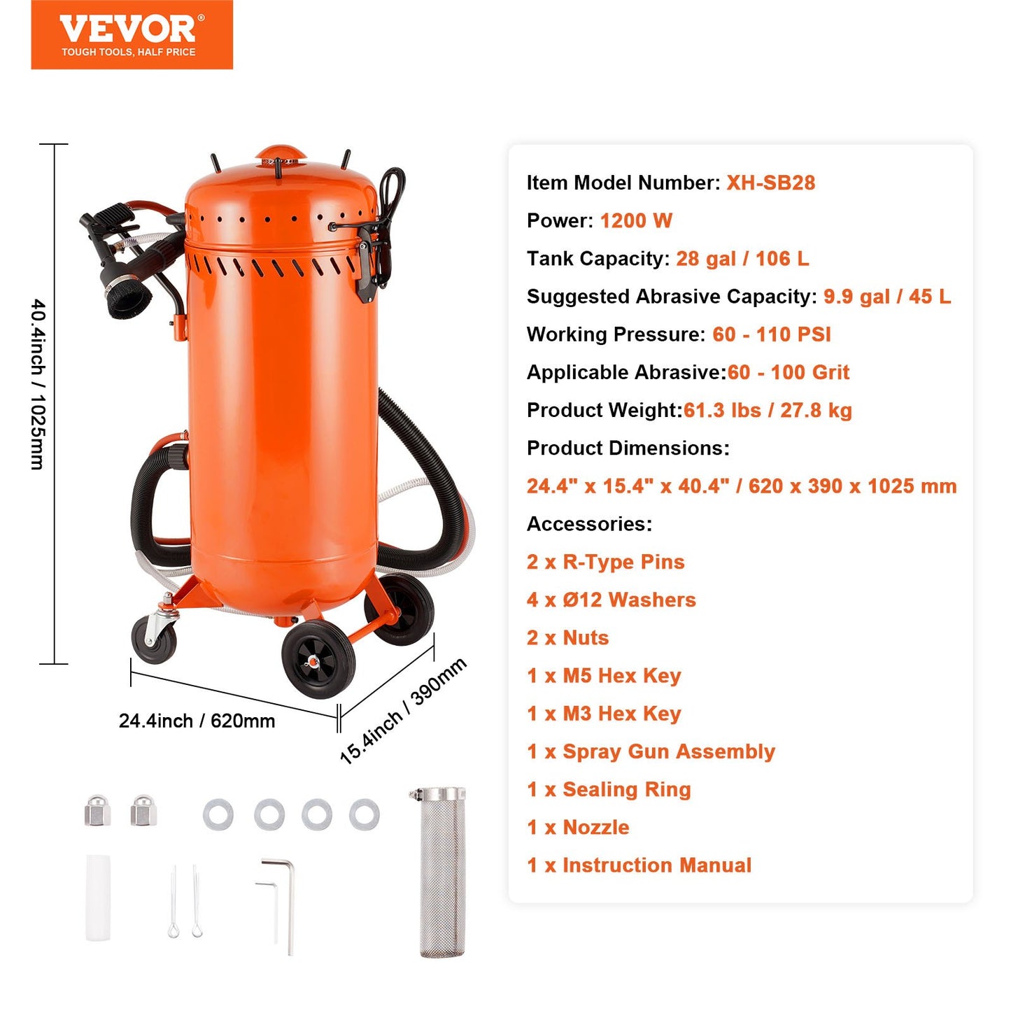28 Gal Vacuum Sand Blaster Dammfri Sandblaster med 1200W vakuumsystem