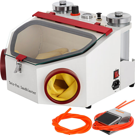 Dental Sandblaster 2 Pen + 2 Tankar Dental Lab Sandblaster med LED-ljus och fönstersandblåsare med stor vy med fotpedalkontroll