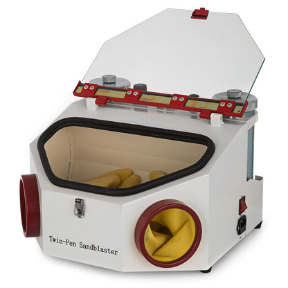Dental Sandblaster 2 Pen + 2 Tankar Dental Lab Sandblaster med LED-ljus och fönstersandblåsare med stor vy med fotpedalkontroll