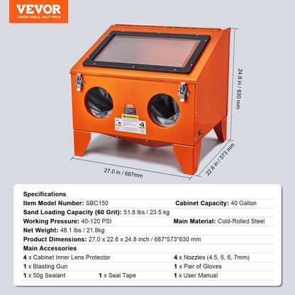 40 gallon sandblasting cabinet Benchtop cabinet with blasting gun 4 nozzle