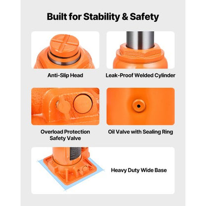 hydraulisk flaskdomkraft, 12 ton (26455,5 lbs) kapacitet, 205-400 mm lyfträckvidd, kraftig svetsad flaskdomkraft för bil, SUV, pickup, bilreparationer, huslyft och jordbruksutrustning, orange |  EU
