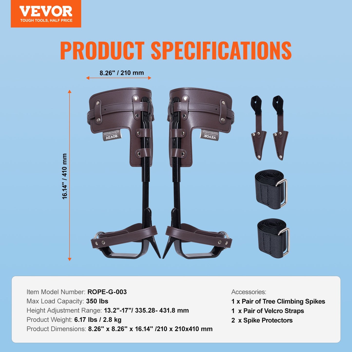 Trädklättringspiggar Klättersporrar Legerat stål Arboristutrustning Brun