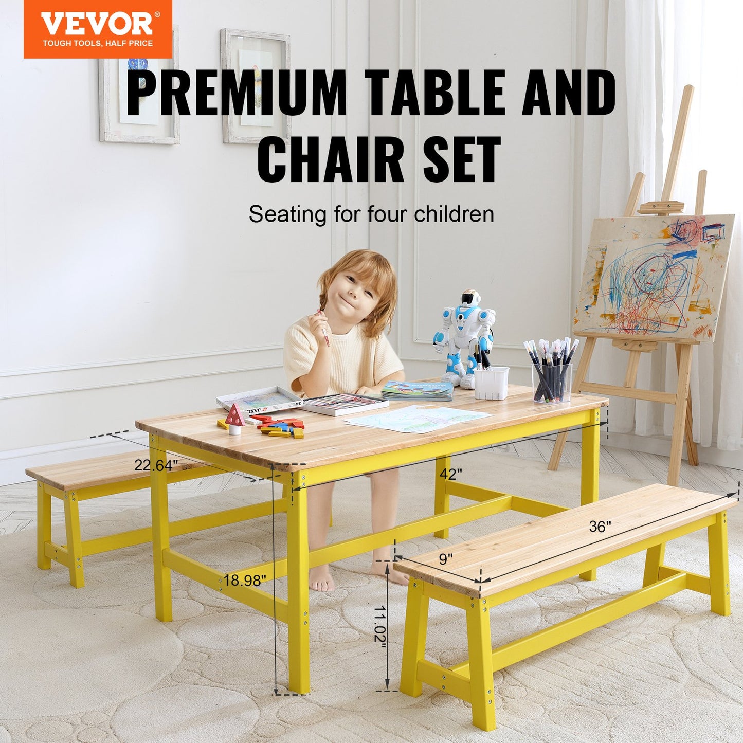 Kids table and bench set toddler table and chairs set of 3 for arts and crafts