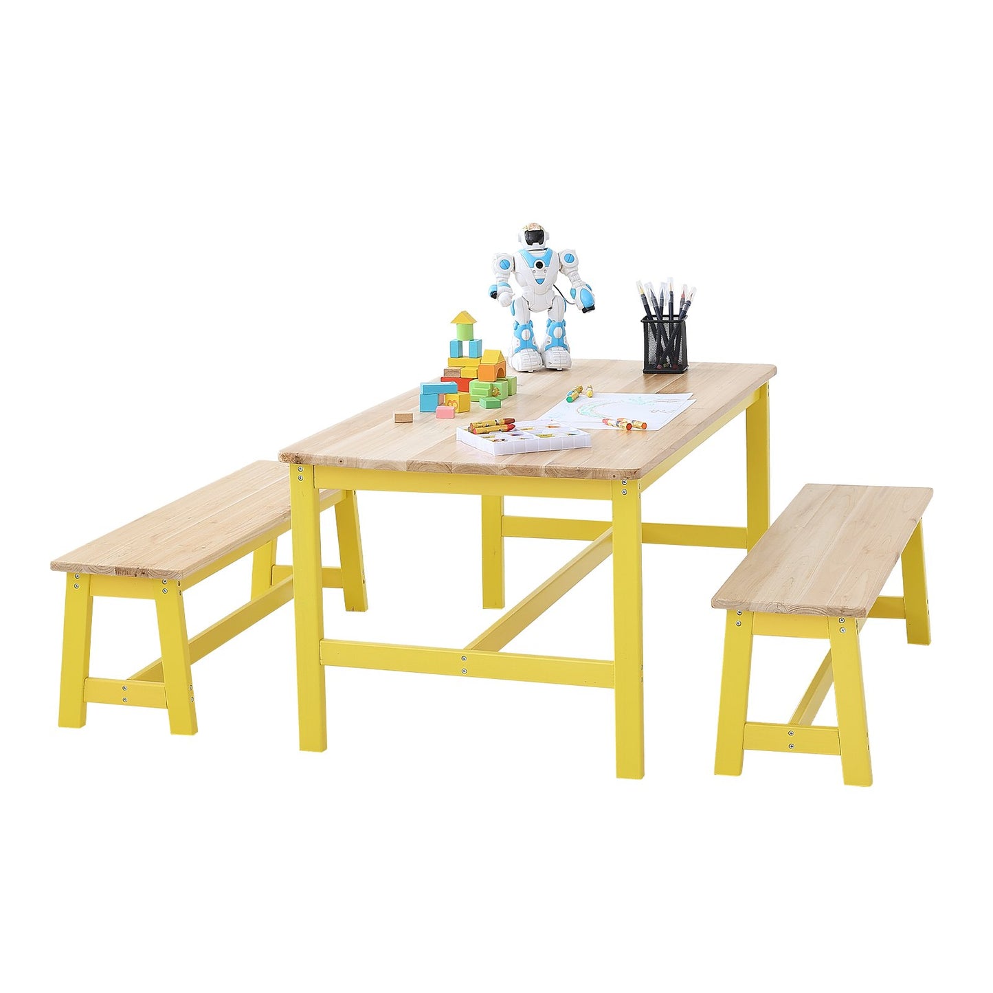 Kids table and bench set toddler table and chairs set of 3 for arts and crafts