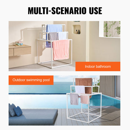 Towel Rack 8-Bar PVC Towel Holder Outdoor for Poolside Spa Bathroom White