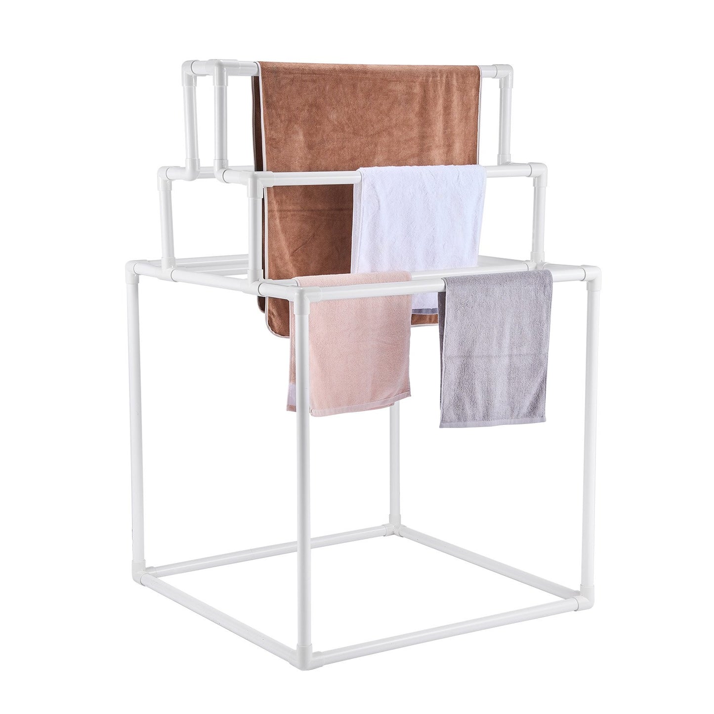Towel Rack 8-Bar PVC Towel Holder Outdoor for Poolside Spa Bathroom White