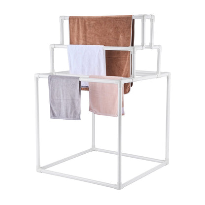 Towel Rack 8-Bar PVC Towel Holder Outdoor for Poolside Spa Bathroom White