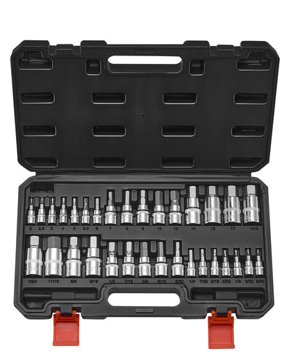 Sexkantssocket set 32-delat S2 legerat stål Cr-V stål Standard SAE och metriskt