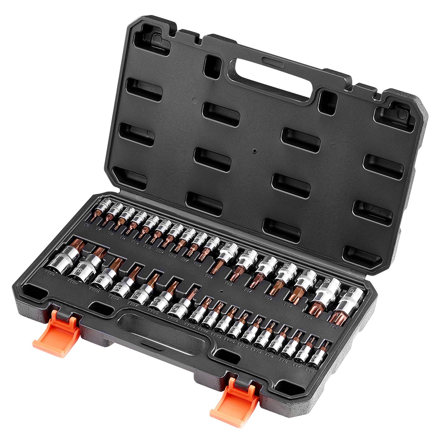 Torx Bits Sockel Set 34-delad Solid Star och manipuleringssäker T6-T70 S2 Legerat stål