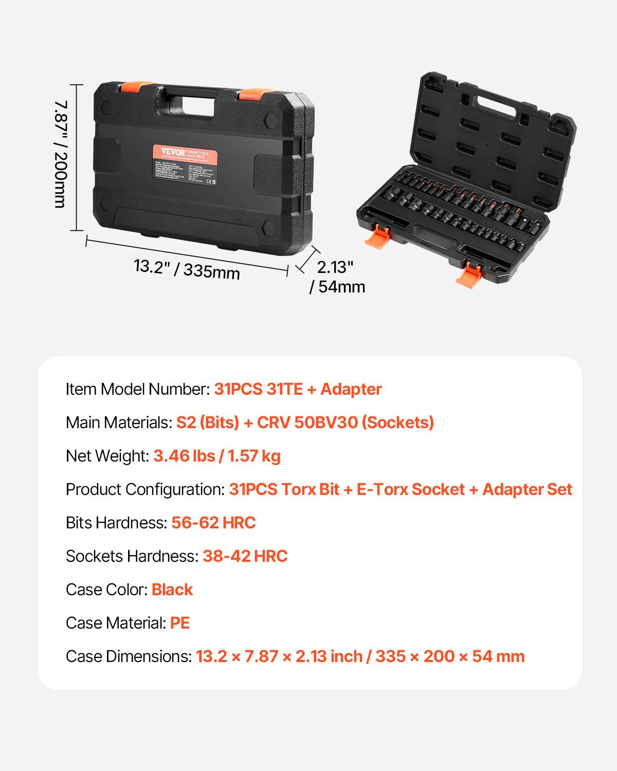 Torx Bit Socket and External Torx Socket Set 31-piece T8-T70 and E4-E24 steel