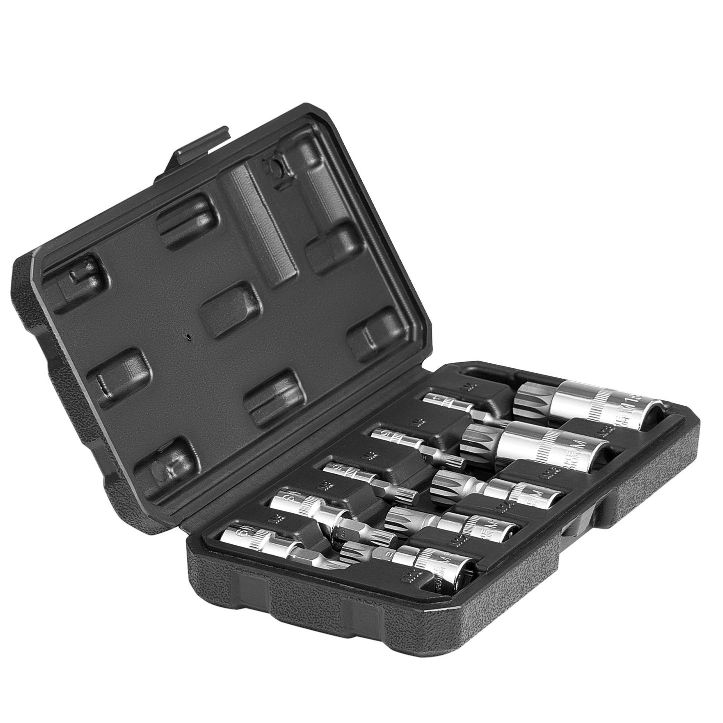 XZN Dreifach-Vierkant-Bit-Steckschlüsselsatz, 10-teilig, M4-M18, Cr-V-Stahl, Aufbewahrungskoffer