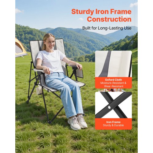 Hopfällbar campingstol, 3 vilstolar, utomhus campingstol med hög rygg, 110 kg viktkapacitet, helt stoppade strandstolar med armstöd och nackstöd, bärbara trädgårdsstolar för sportresor |  EU