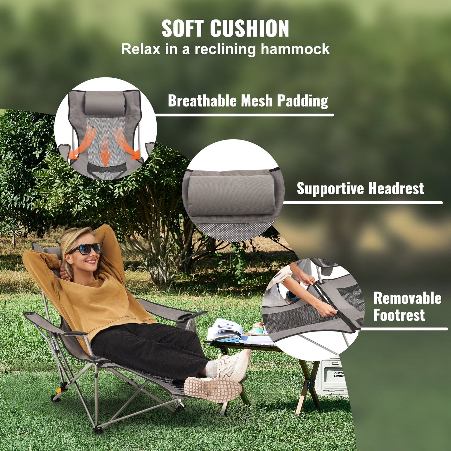 Reclining Camping Chair Folding Chair 330 lbs Load for Home and Outdoor