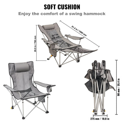 Reclining Camping Chair Folding Chair 330 lbs Load for Home and Outdoor