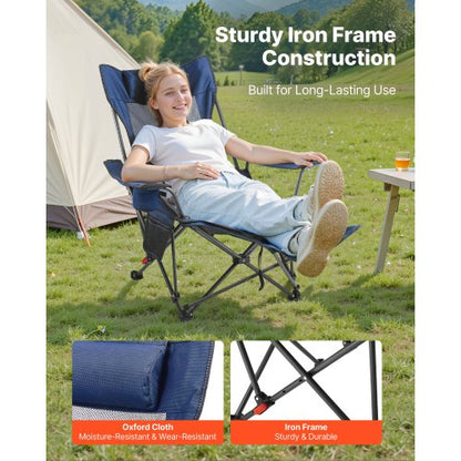 Vilfåtölj, 4 justerbara positioner, bärbar hopfällbar solstol för vuxna, nätstrandstol med nackstöd och fotstöd, stöder 220 lbs, kraftiga campingstolar för uteplats, blå |  EU