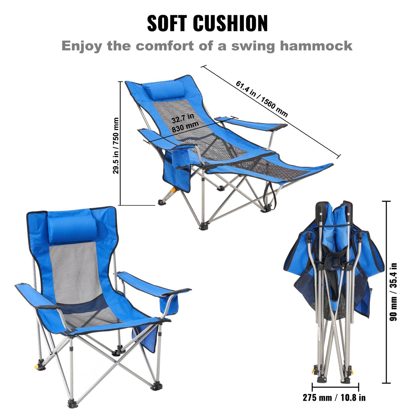 Reclining Camping Chair Portable Chair 330 lbs Load for Outdoor and Home