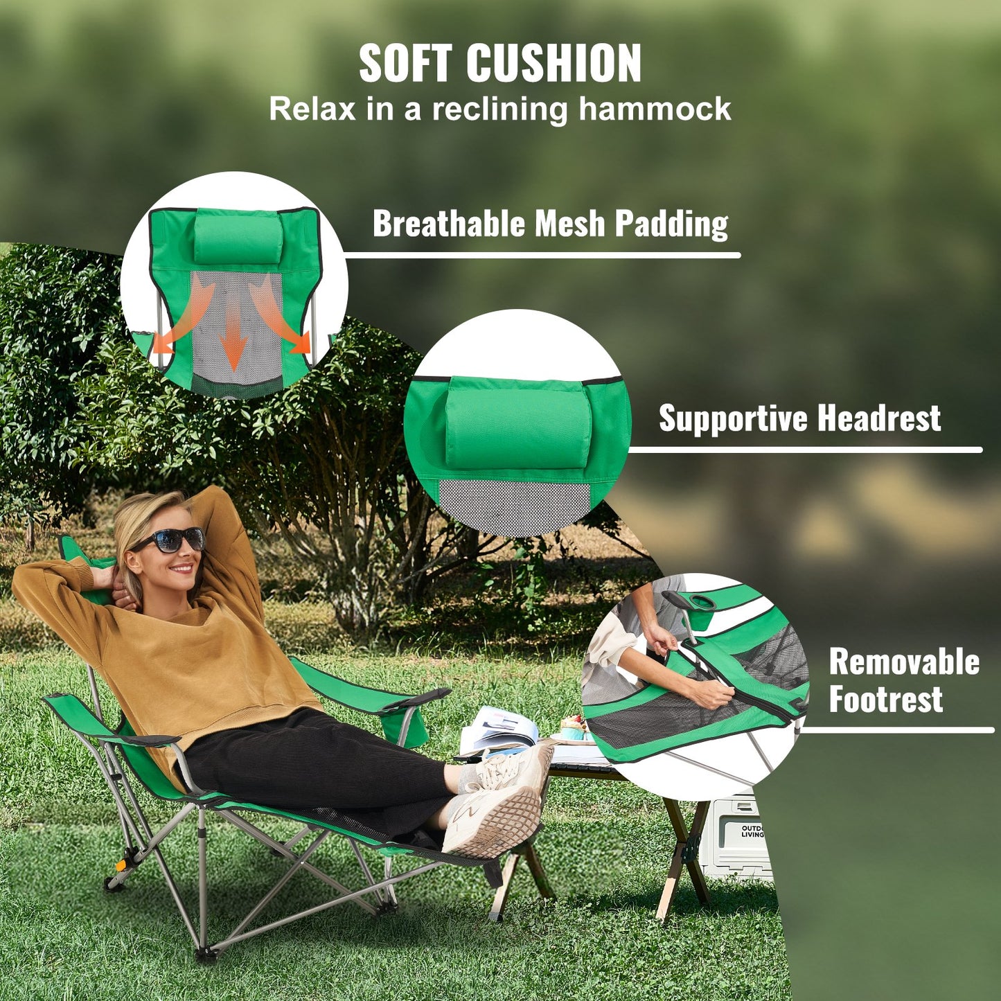 Reclining Camping Chair Portable Chair 330 lbs Load for Home and Outdoor