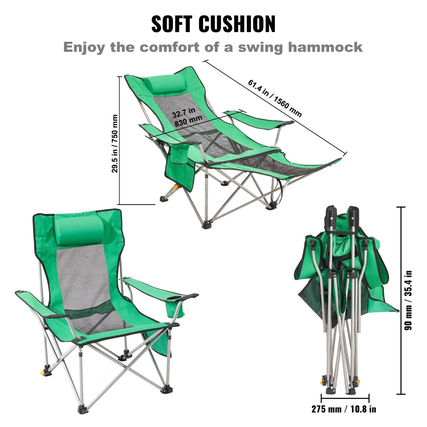 Reclining Camping Chair Portable Chair 330 lbs Load for Home and Outdoor