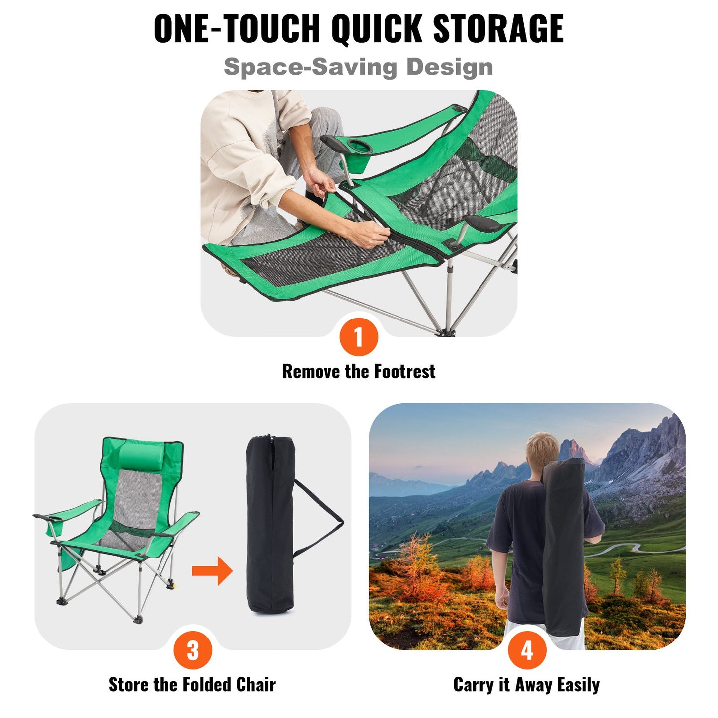 Reclining Camping Chair Portable Chair 330 lbs Load for Home and Outdoor