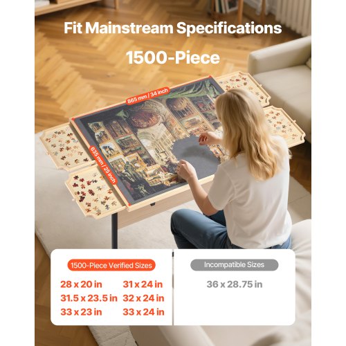 1500-piece puzzle board with legs, adjustable, portable wooden jigsaw, 86x63cm