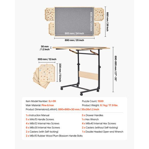 1500-piece puzzle board with legs, adjustable, portable wooden jigsaw, 86x63cm