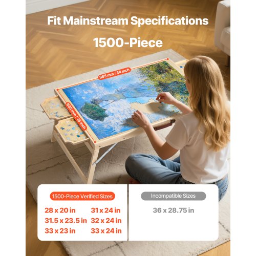 1500-piece puzzle board with folding legs, portable wooden jigsaw, 86x63cm
