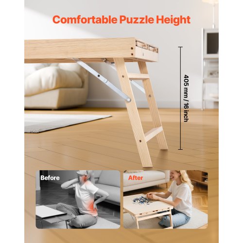 1500-piece puzzle board with folding legs, portable wooden jigsaw, 86x63cm