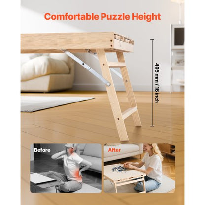 1500-piece puzzle board with folding legs, portable wooden jigsaw, 86x63cm