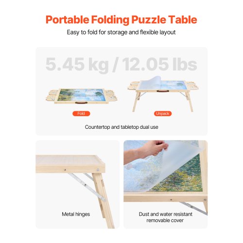 1500-piece puzzle board with folding legs, portable wooden jigsaw, 86x63cm