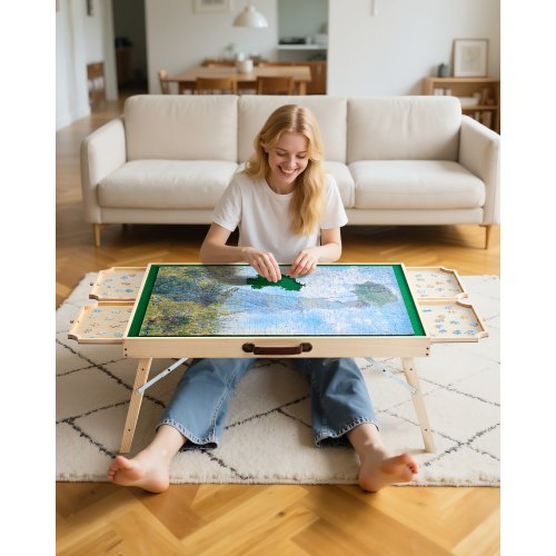 1500-piece puzzle board with folding legs, portable wooden jigsaw, 86x63cm