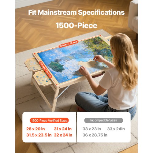 1500-piece puzzle board with folding legs, portable wooden jigsaw, 86x63cm