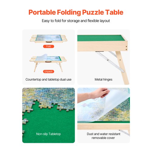 1500-piece puzzle board with folding legs, portable wooden jigsaw, 86x63cm
