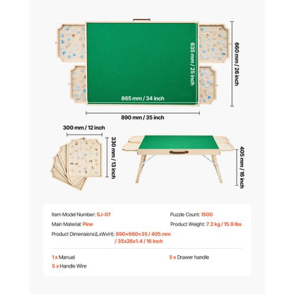 1500-piece puzzle board with folding legs, portable wooden jigsaw, 86x63cm