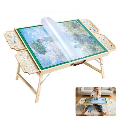 1500-piece puzzle board with folding legs, portable wooden jigsaw, 86x63cm