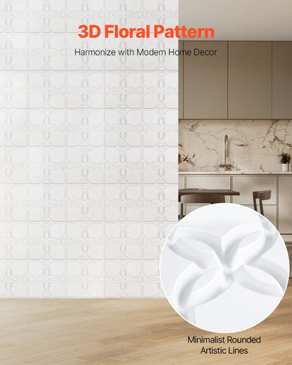 3D Wall Panels 33-pack 11.81x11.81'' PVC 32 Sq.Ft Coverage Floral White