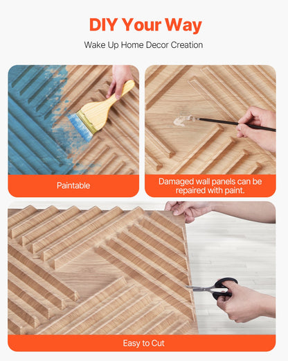 3D Slat Wall Panels 12-Pack 19.7x19.7'' PVC 32 Sq.Ft Coverage Light Wood