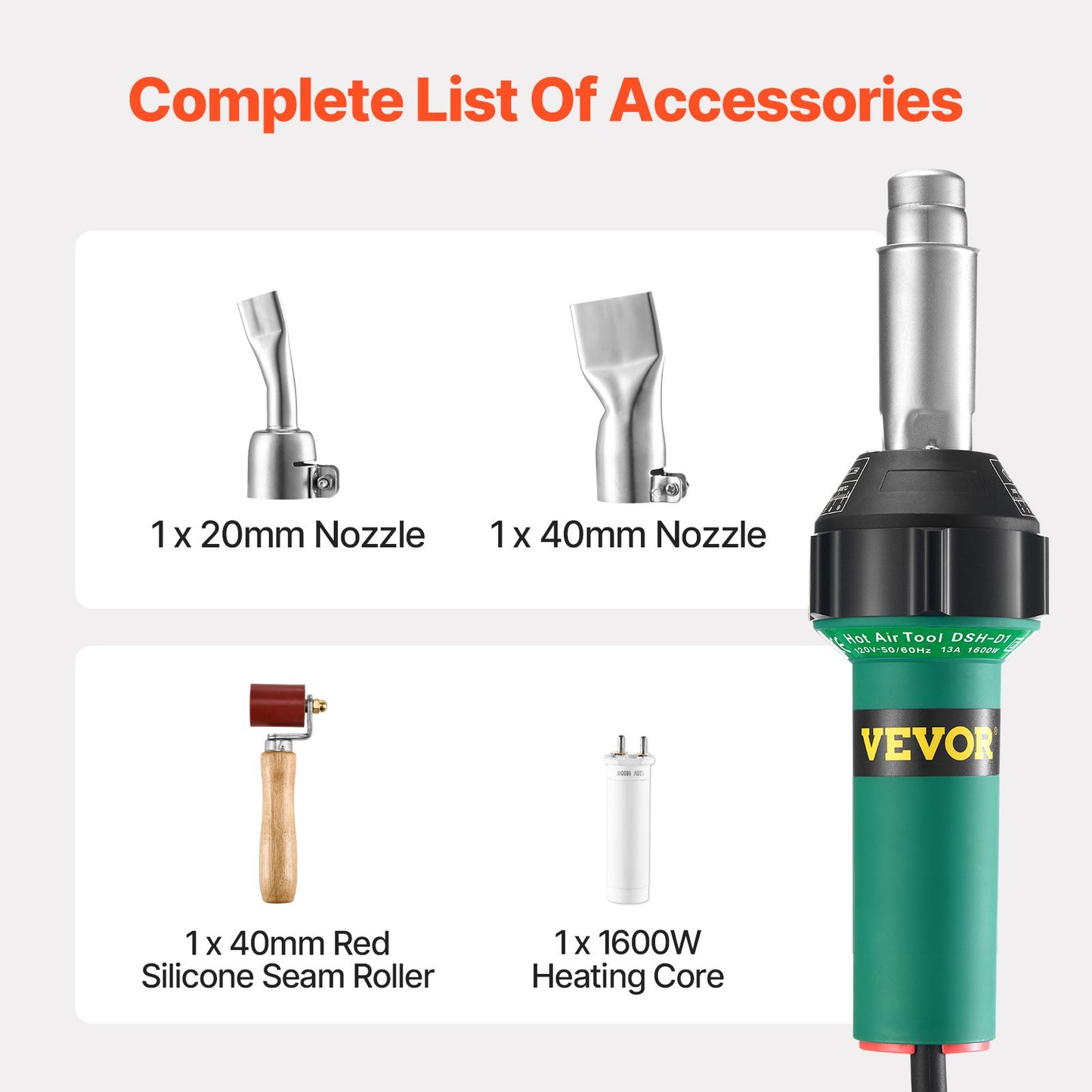 Hot Air Plastic Welder 1600 W PVC TPO Vinyl Heat Gun Flashlight &amp; 4 Accessories